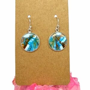 Kingman Turquoise Spiny Oyster Earrings Solid 925 Sterling Silver Dangle Drop
